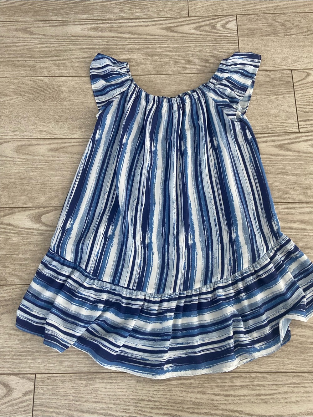 Aqua Navy and White Striped Ruffle-Sleeve Dress. Size: XS.